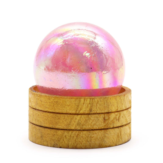 Gemstone Sphere 50mm - Rose Quartz Titanium Aura with Stand